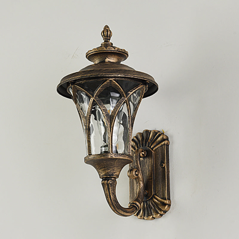 Arch Water Glass Wall Light Rural 1-Head Courtyard Wall Sconce Lighting Fixture in Black/Bronze Clearhalo 'Wall Lamps & Sconces' 'Wall Lights' Lighting' 817920