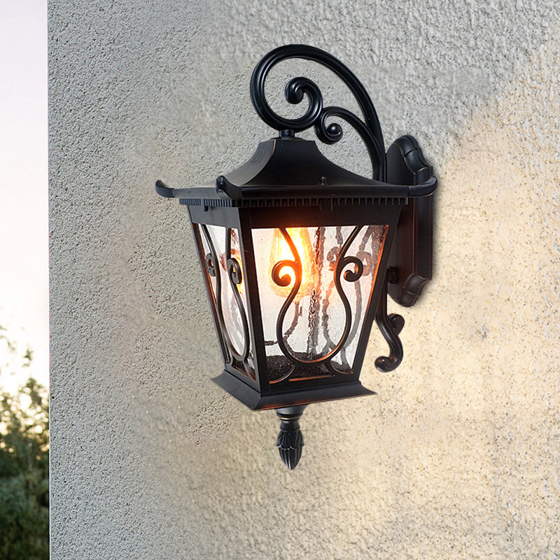 Birdcage Outdoor Wall Lamp Sconce Lodge Clear Water Glass Single Light Black Wall Lighting, Up/Down Black Down Clearhalo 'Wall Lamps & Sconces' 'Wall Lights' Lighting' 817921