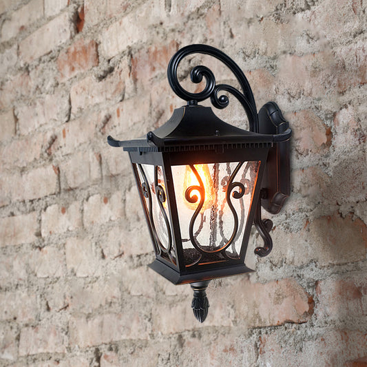 Birdcage Outdoor Wall Lamp Sconce Lodge Clear Water Glass Single Light Black Wall Lighting, Up/Down Clearhalo 'Wall Lamps & Sconces' 'Wall Lights' Lighting' 817922