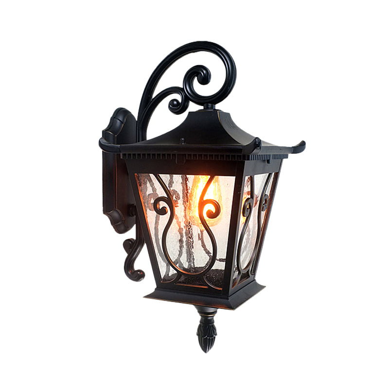 Birdcage Outdoor Wall Lamp Sconce Lodge Clear Water Glass Single Light Black Wall Lighting, Up/Down Clearhalo 'Wall Lamps & Sconces' 'Wall Lights' Lighting' 817923