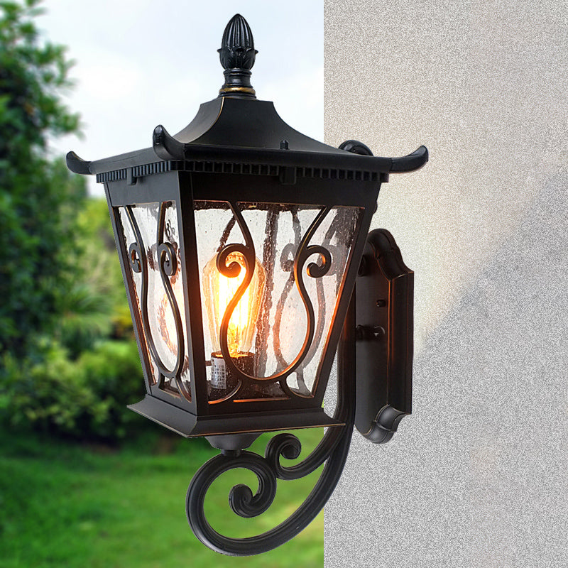 Birdcage Outdoor Wall Lamp Sconce Lodge Clear Water Glass Single Light Black Wall Lighting, Up/Down Black Up Clearhalo 'Wall Lamps & Sconces' 'Wall Lights' Lighting' 817925