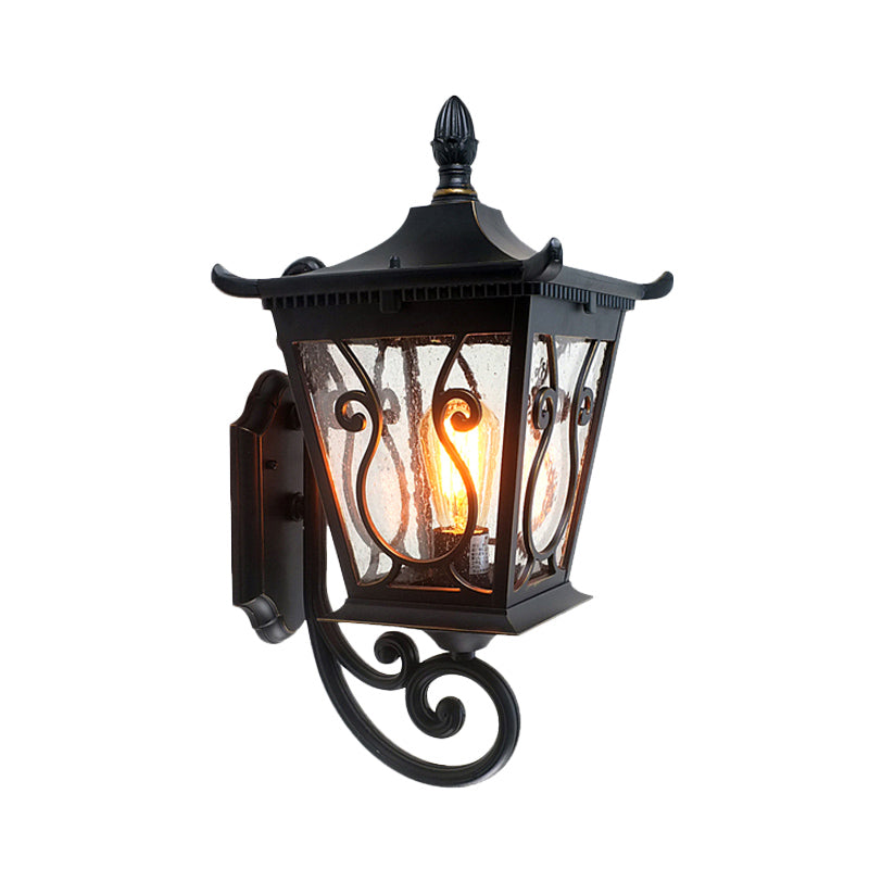 Birdcage Outdoor Wall Lamp Sconce Lodge Clear Water Glass Single Light Black Wall Lighting, Up/Down Clearhalo 'Wall Lamps & Sconces' 'Wall Lights' Lighting' 817927