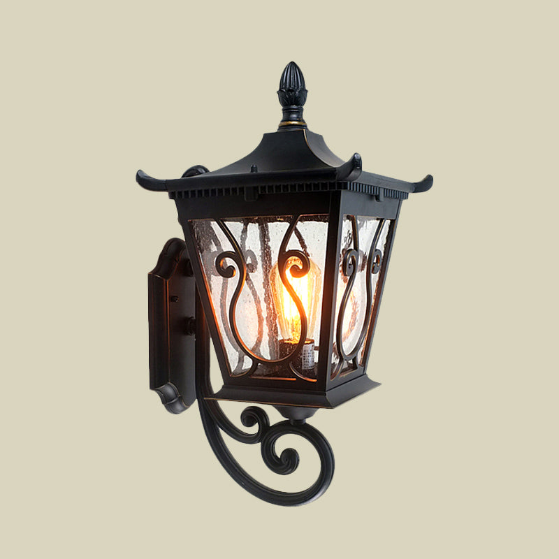 Birdcage Outdoor Wall Lamp Sconce Lodge Clear Water Glass Single Light Black Wall Lighting, Up/Down Clearhalo 'Wall Lamps & Sconces' 'Wall Lights' Lighting' 817928