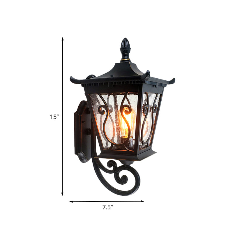 Birdcage Outdoor Wall Lamp Sconce Lodge Clear Water Glass Single Light Black Wall Lighting, Up/Down Clearhalo 'Wall Lamps & Sconces' 'Wall Lights' Lighting' 817929