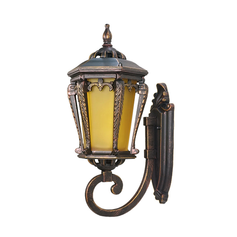 Yellow Glass Bronze Wall Lamp Lantern Single Bulb Retro Wall Sconce Lighting Fixture for Yard Clearhalo 'Wall Lamps & Sconces' 'Wall Lights' Lighting' 817931