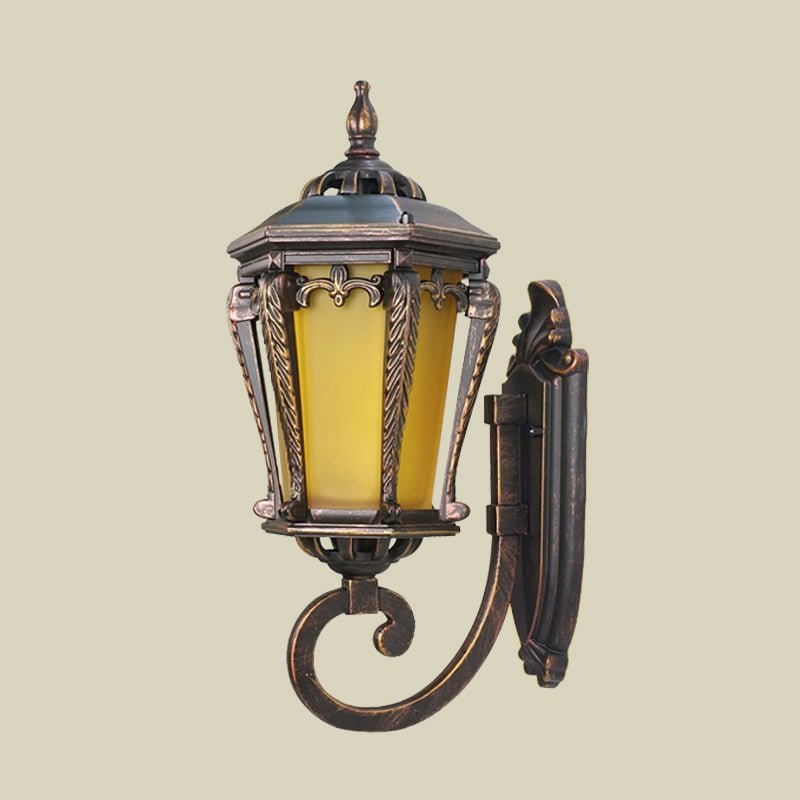 Yellow Glass Bronze Wall Lamp Lantern Single Bulb Retro Wall Sconce Lighting Fixture for Yard Clearhalo 'Wall Lamps & Sconces' 'Wall Lights' Lighting' 817932