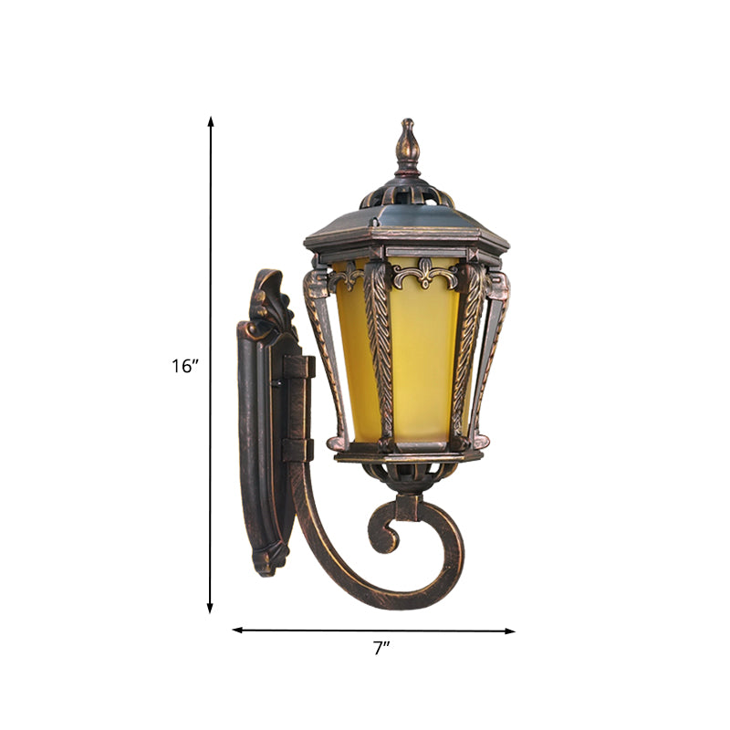 Yellow Glass Bronze Wall Lamp Lantern Single Bulb Retro Wall Sconce Lighting Fixture for Yard Clearhalo 'Wall Lamps & Sconces' 'Wall Lights' Lighting' 817933