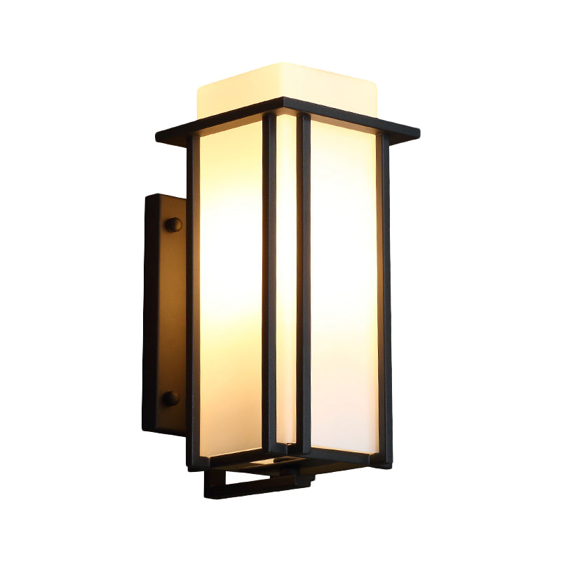 Black 1 Bulb Wall Mounted Lamp Vintage Frosted Glass Rectangle Wall Lighting Ideas with Metal Frame Clearhalo 'Wall Lamps & Sconces' 'Wall Lights' Lighting' 817960