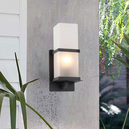 1 Head White Glass Wall Mounted Light Lodge Black Rectangle Courtyard Wall Lighting Clearhalo 'Wall Lamps & Sconces' 'Wall Lights' Lighting' 817975
