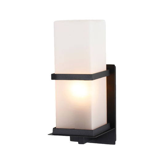 1 Head White Glass Wall Mounted Light Lodge Black Rectangle Courtyard Wall Lighting Clearhalo 'Wall Lamps & Sconces' 'Wall Lights' Lighting' 817976