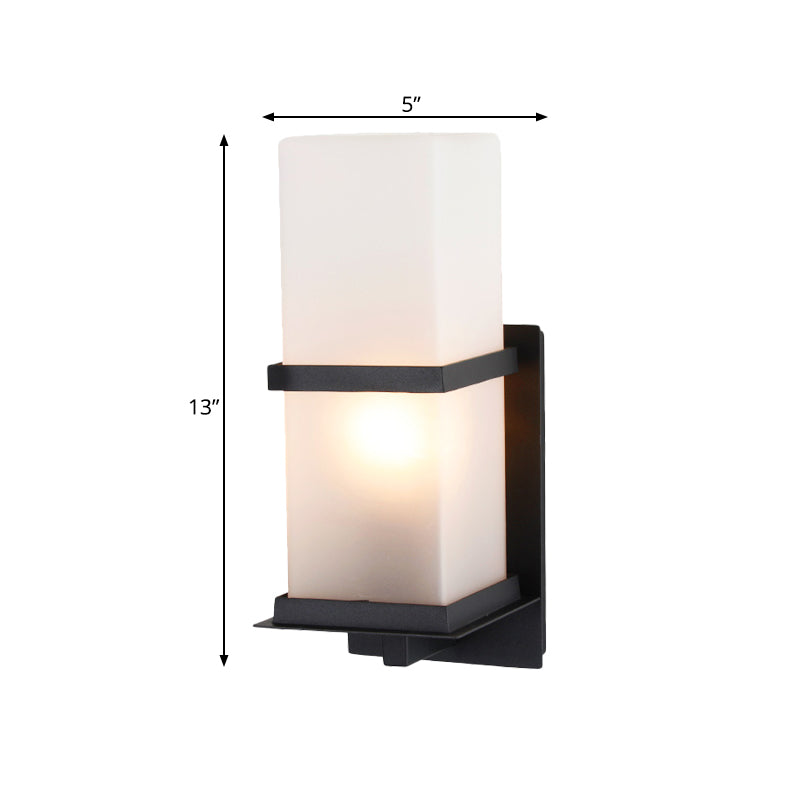 1 Head White Glass Wall Mounted Light Lodge Black Rectangle Courtyard Wall Lighting Clearhalo 'Wall Lamps & Sconces' 'Wall Lights' Lighting' 817977