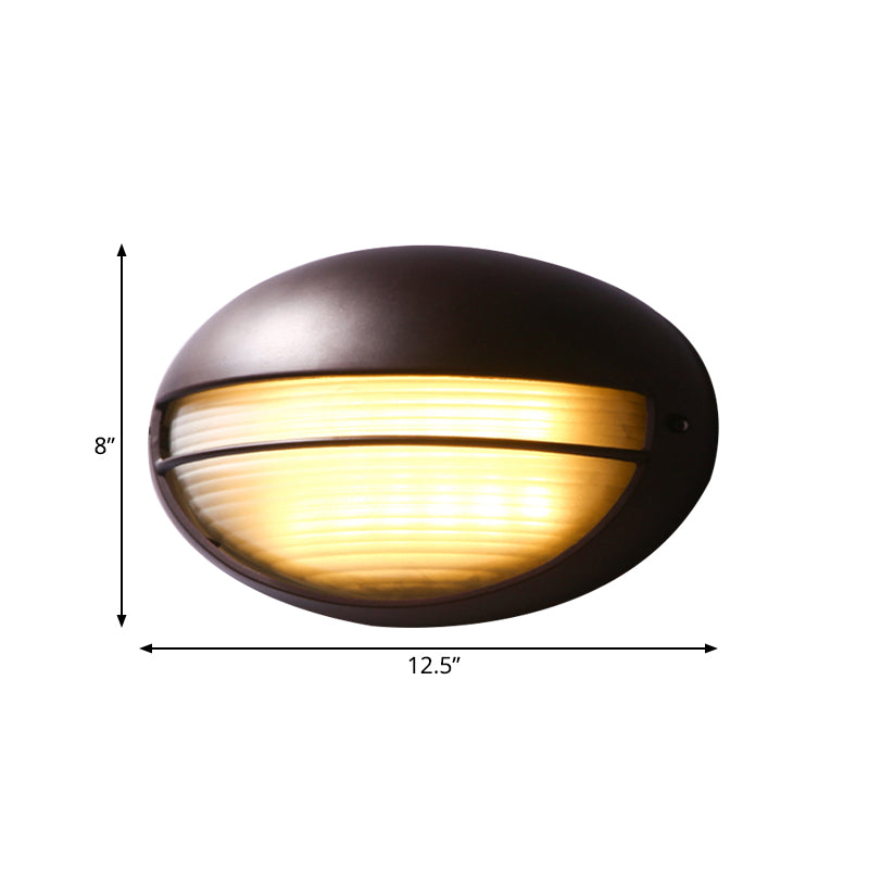 Semicircle/Oval Yard Flush Wall Sconce Farmhouse Frosted Ribbed Glass 1 Light Coffee Wall Light Fixture Clearhalo 'Wall Lamps & Sconces' 'Wall Lights' Lighting' 817986