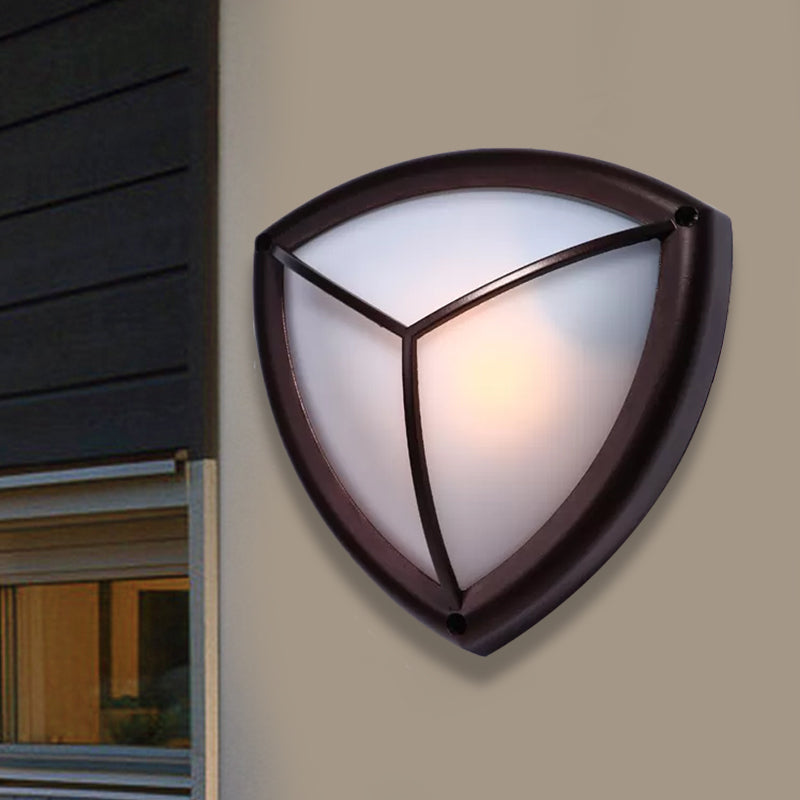 Dark Coffee Diamond/Elliptical Wall Sconce Rustic Opal Glass 1-Light Balcony Wall Lighting Fixture Dark Coffee Triangle Clearhalo 'Wall Lamps & Sconces' 'Wall Lights' Lighting' 818001