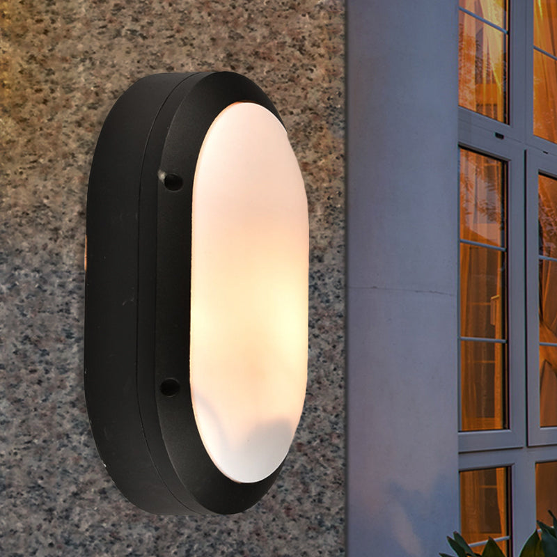 1 Light Wall Lamp Classic Style Elliptical Opal Glass Wall Mount Lighting in Black with/without Frame Black A Clearhalo 'Wall Lamps & Sconces' 'Wall Lights' Lighting' 818015