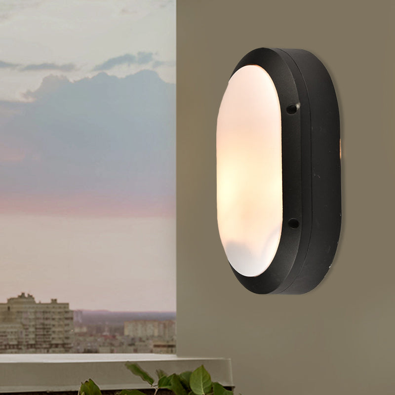 1 Light Wall Lamp Classic Style Elliptical Opal Glass Wall Mount Lighting in Black with/without Frame Clearhalo 'Wall Lamps & Sconces' 'Wall Lights' Lighting' 818017