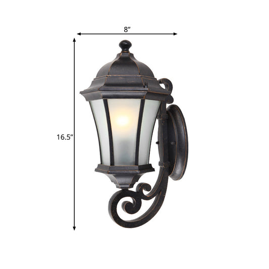 Frosted Glass Black Wall Sconce Lighting Lantern Shaped 1 Head Traditional Wall Light Fixture Clearhalo 'Wall Lamps & Sconces' 'Wall Lights' Lighting' 818038