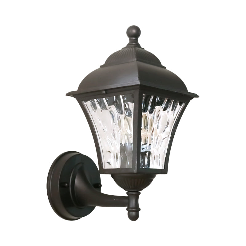 1-Bulb Wall Lighting Fixture Cottage Yard Sconce Light with Lantern Clear Dimpled Glass Shade in Dark Coffee Clearhalo 'Wall Lamps & Sconces' 'Wall Lights' Lighting' 818041