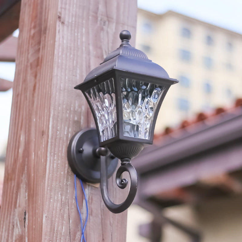 1-Bulb Wall Lighting Fixture Cottage Yard Sconce Light with Lantern Clear Dimpled Glass Shade in Dark Coffee Dark Coffee B Clearhalo 'Wall Lamps & Sconces' 'Wall Lights' Lighting' 818043