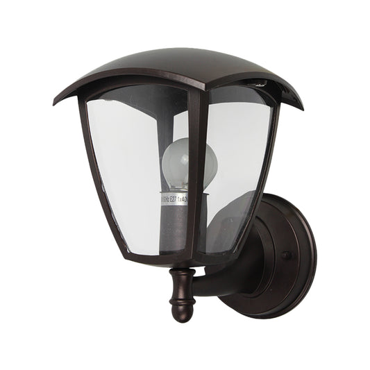 Dark Coffee 1-Light Wall Lighting Ideas Vintage Clear Glass Lantern Wall Lamp for Courtyard Clearhalo 'Wall Lamps & Sconces' 'Wall Lights' Lighting' 818054