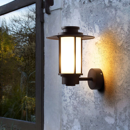 1 Light White Glass Wall Mount Lighting Lodge Style Coffee Finish Outdoor Wall Sconce Light Clearhalo 'Wall Lamps & Sconces' 'Wall Lights' Lighting' 818057