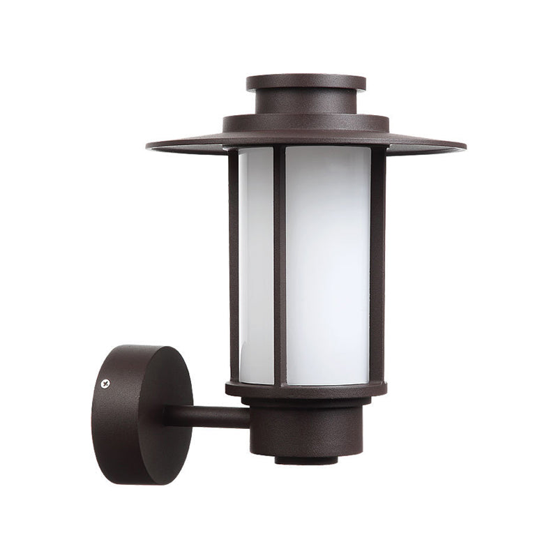 1 Light White Glass Wall Mount Lighting Lodge Style Coffee Finish Outdoor Wall Sconce Light Clearhalo 'Wall Lamps & Sconces' 'Wall Lights' Lighting' 818058