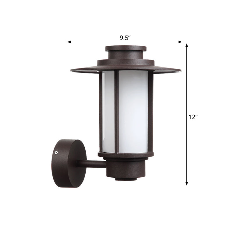 1 Light White Glass Wall Mount Lighting Lodge Style Coffee Finish Outdoor Wall Sconce Light Clearhalo 'Wall Lamps & Sconces' 'Wall Lights' Lighting' 818059