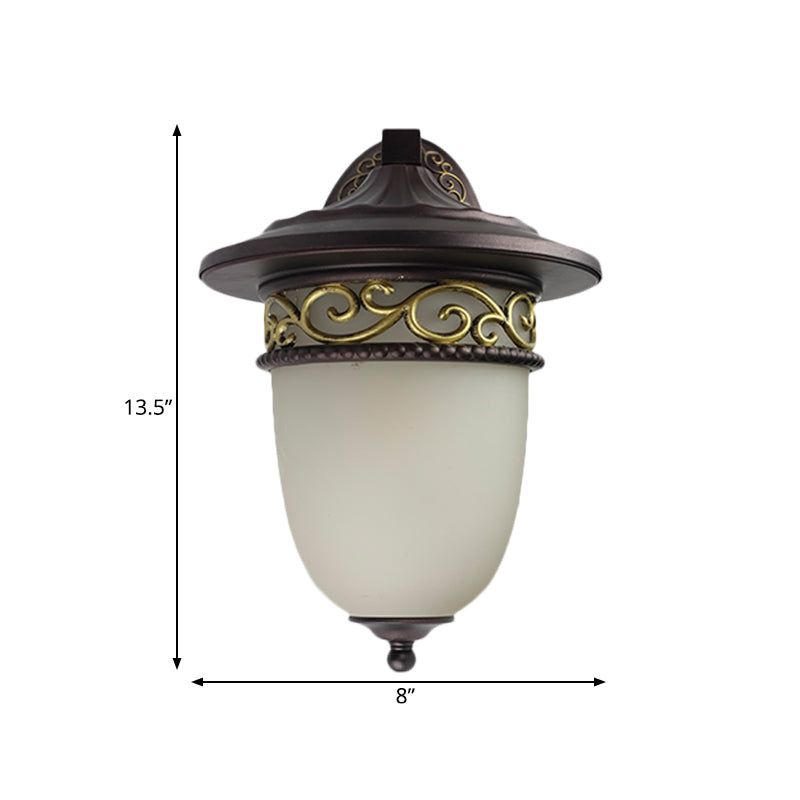 1-Head Wall Mount Light Rustic Elongated Dome Frosted Glass Wall Lamp in Black for Outdoor Clearhalo 'Wall Lamps & Sconces' 'Wall Lights' Lighting' 818071