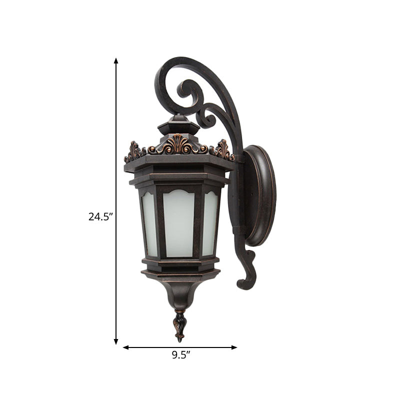 Scrolled Arm Metallic Wall Mounted Lamp Classic 1 Head Courtyard Wall Lighting in Black with Cream Glass Shade Clearhalo 'Wall Lamps & Sconces' 'Wall Lights' Lighting' 818075