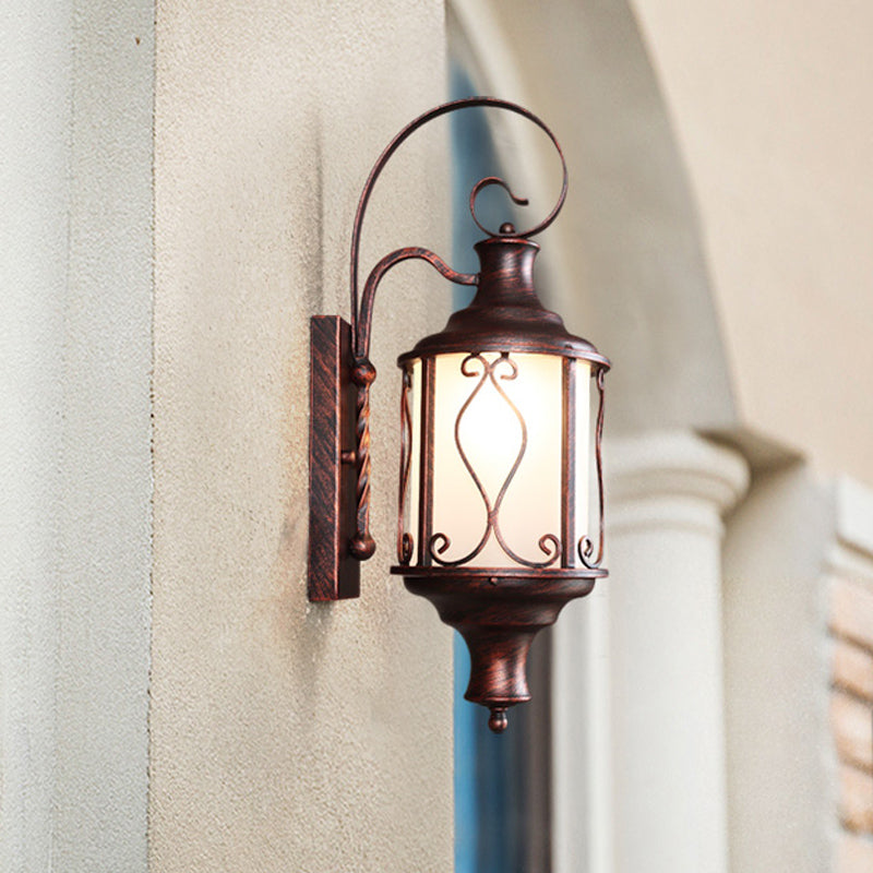 Opal Glass Lantern Wall Mounted Light Traditional 1-Light Patio Wall Lighting Ideas in Black/Rust Rust Clearhalo 'Wall Lamps & Sconces' 'Wall Lights' Lighting' 818080