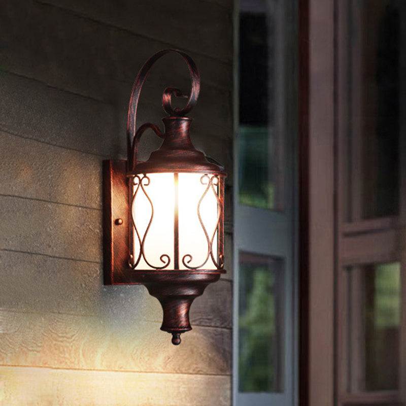 Opal Glass Lantern Wall Mounted Light Traditional 1-Light Patio Wall Lighting Ideas in Black/Rust Clearhalo 'Wall Lamps & Sconces' 'Wall Lights' Lighting' 818081