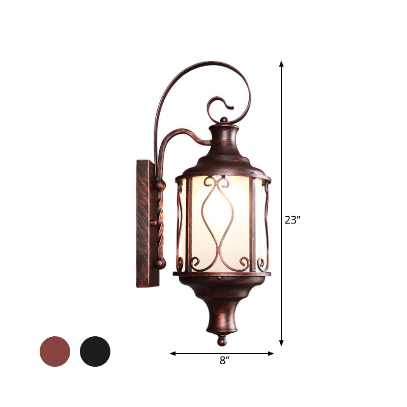 Opal Glass Lantern Wall Mounted Light Traditional 1-Light Patio Wall Lighting Ideas in Black/Rust Clearhalo 'Wall Lamps & Sconces' 'Wall Lights' Lighting' 818083