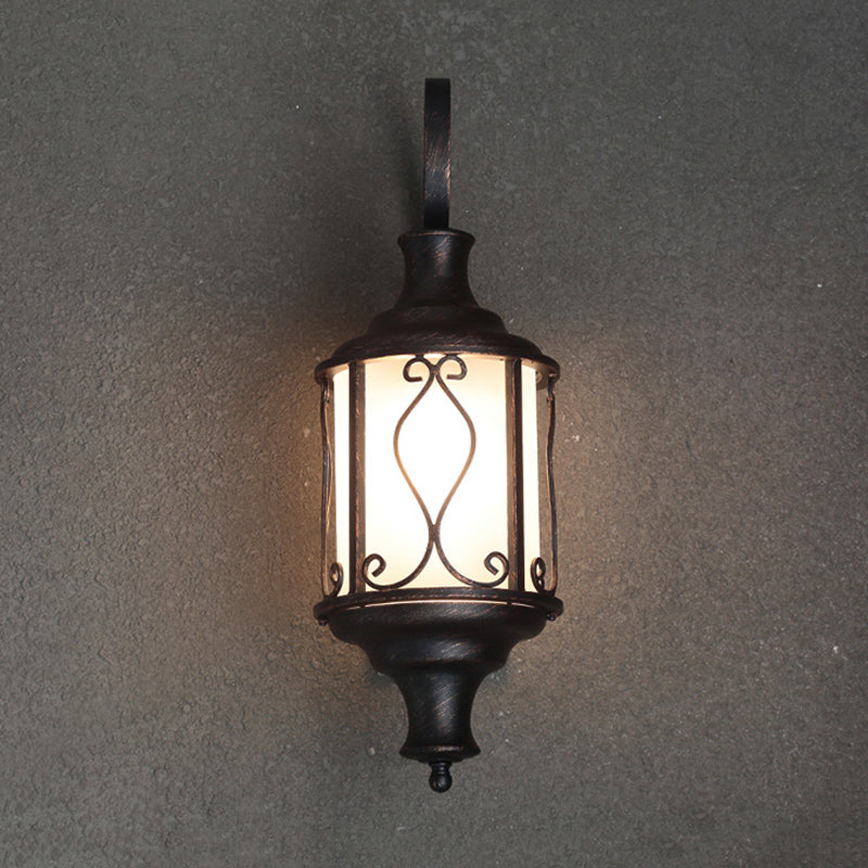 Opal Glass Lantern Wall Mounted Light Traditional 1-Light Patio Wall Lighting Ideas in Black/Rust Black Clearhalo 'Wall Lamps & Sconces' 'Wall Lights' Lighting' 818084