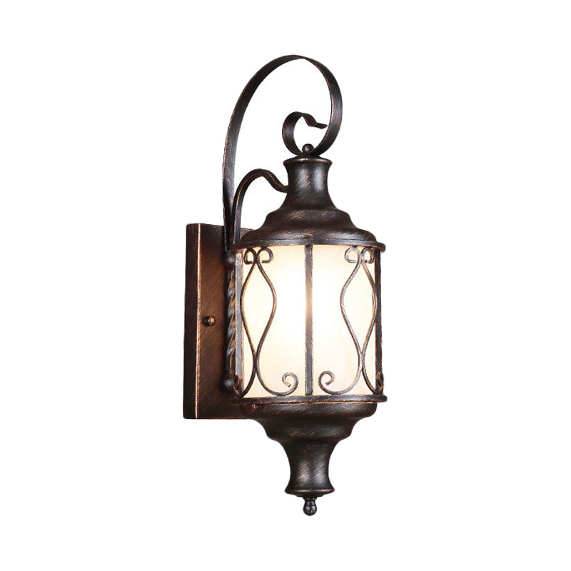 Opal Glass Lantern Wall Mounted Light Traditional 1-Light Patio Wall Lighting Ideas in Black/Rust Clearhalo 'Wall Lamps & Sconces' 'Wall Lights' Lighting' 818087