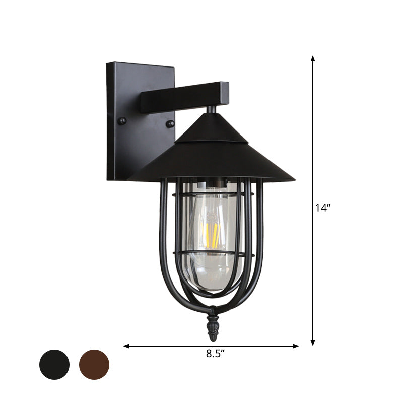 Clear Glass Black/Bronze Wall Hanging Light Capsule 1 Light Vintage Style Sconce Lamp with Metal Cage Clearhalo 'Wall Lamps & Sconces' 'Wall Lights' Lighting' 818095