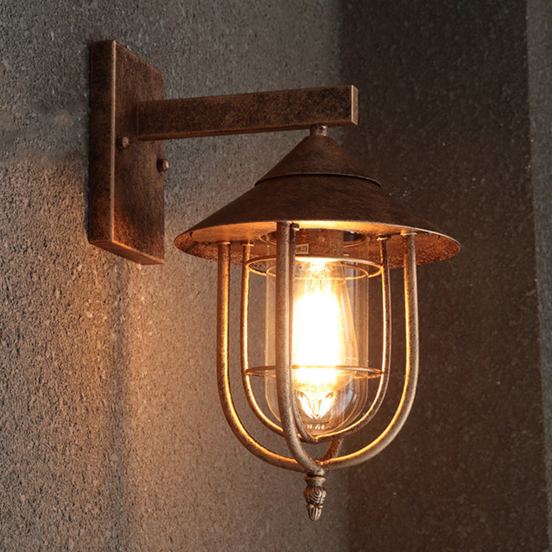 Clear Glass Black/Bronze Wall Hanging Light Capsule 1 Light Vintage Style Sconce Lamp with Metal Cage Bronze Clearhalo 'Wall Lamps & Sconces' 'Wall Lights' Lighting' 818096