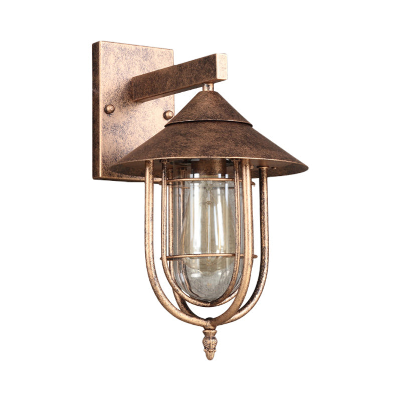 Clear Glass Black/Bronze Wall Hanging Light Capsule 1 Light Vintage Style Sconce Lamp with Metal Cage Clearhalo 'Wall Lamps & Sconces' 'Wall Lights' Lighting' 818099