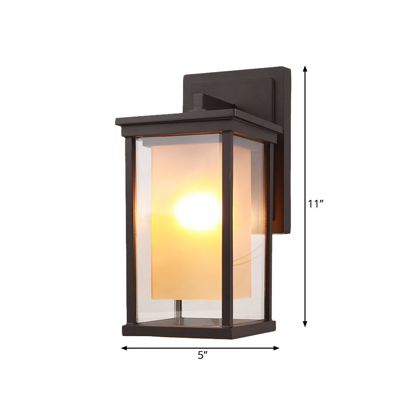 1 Bulb Wall Light Lodge Yard Amber Glass Sconce with Rectangle Clear Glass Shade in Black Clearhalo 'Wall Lamps & Sconces' 'Wall Lights' Lighting' 818103