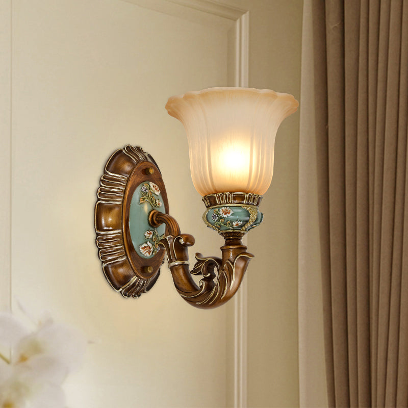 Peacock Green 1/2 Lights Wall Lighting Fixture Vintage Resin Scallop Sconce Light with Glass Shade Clearhalo 'Wall Lamps & Sconces' 'Wall Lights' Lighting' 818121