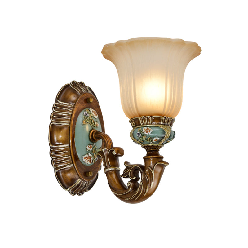 Peacock Green 1/2 Lights Wall Lighting Fixture Vintage Resin Scallop Sconce Light with Glass Shade Clearhalo 'Wall Lamps & Sconces' 'Wall Lights' Lighting' 818122