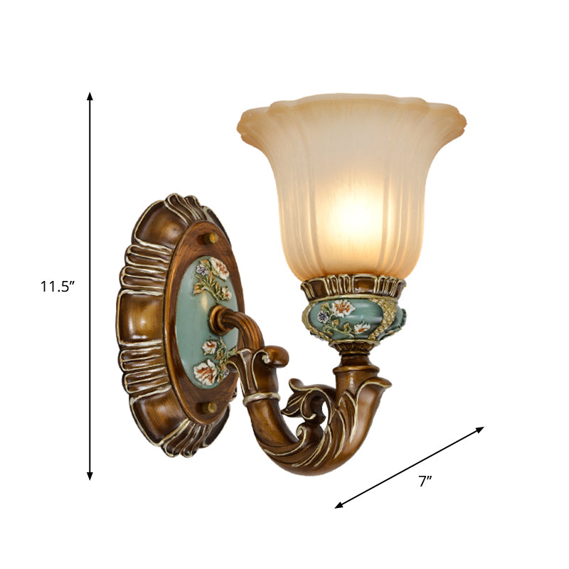 Peacock Green 1/2 Lights Wall Lighting Fixture Vintage Resin Scallop Sconce Light with Glass Shade Clearhalo 'Wall Lamps & Sconces' 'Wall Lights' Lighting' 818123