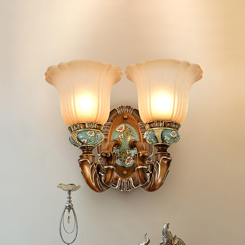 Peacock Green 1/2 Lights Wall Lighting Fixture Vintage Resin Scallop Sconce Light with Glass Shade 2.0 Peacock Green Clearhalo 'Wall Lamps & Sconces' 'Wall Lights' Lighting' 818124