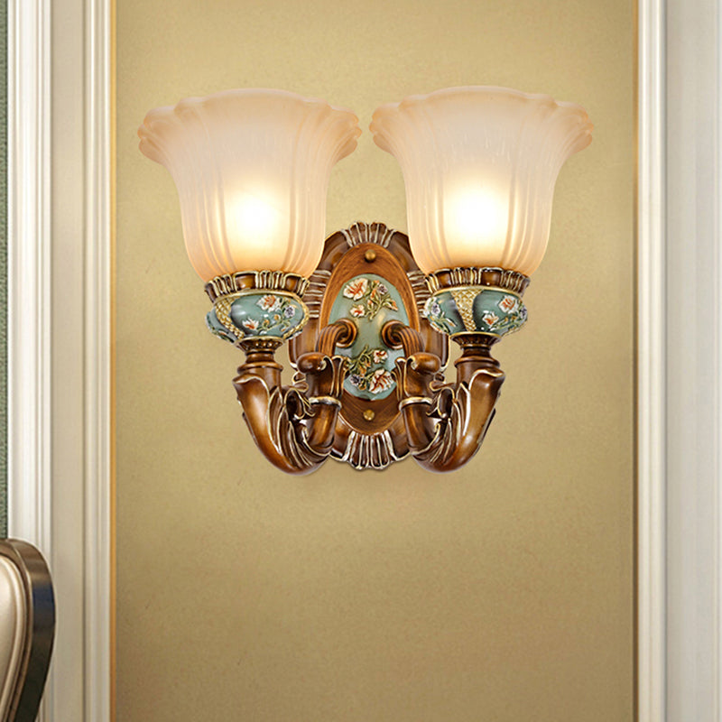 Peacock Green 1/2 Lights Wall Lighting Fixture Vintage Resin Scallop Sconce Light with Glass Shade Clearhalo 'Wall Lamps & Sconces' 'Wall Lights' Lighting' 818125