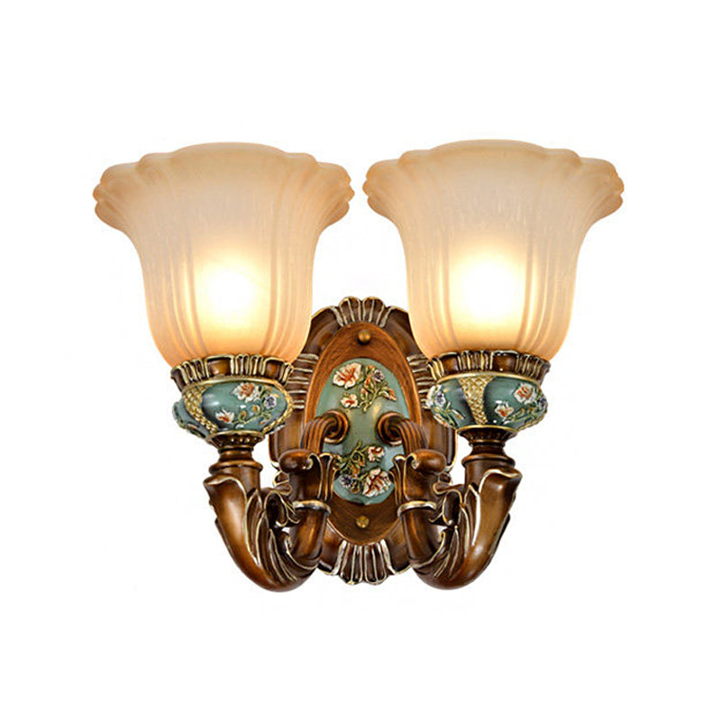 Peacock Green 1/2 Lights Wall Lighting Fixture Vintage Resin Scallop Sconce Light with Glass Shade Clearhalo 'Wall Lamps & Sconces' 'Wall Lights' Lighting' 818126