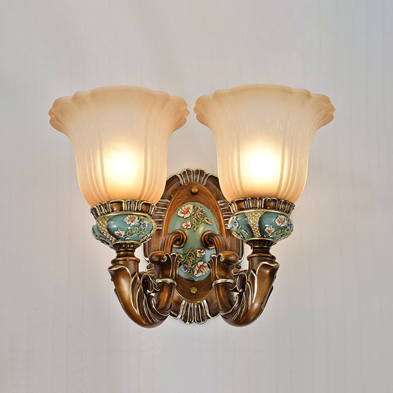 Peacock Green 1/2 Lights Wall Lighting Fixture Vintage Resin Scallop Sconce Light with Glass Shade Clearhalo 'Wall Lamps & Sconces' 'Wall Lights' Lighting' 818127