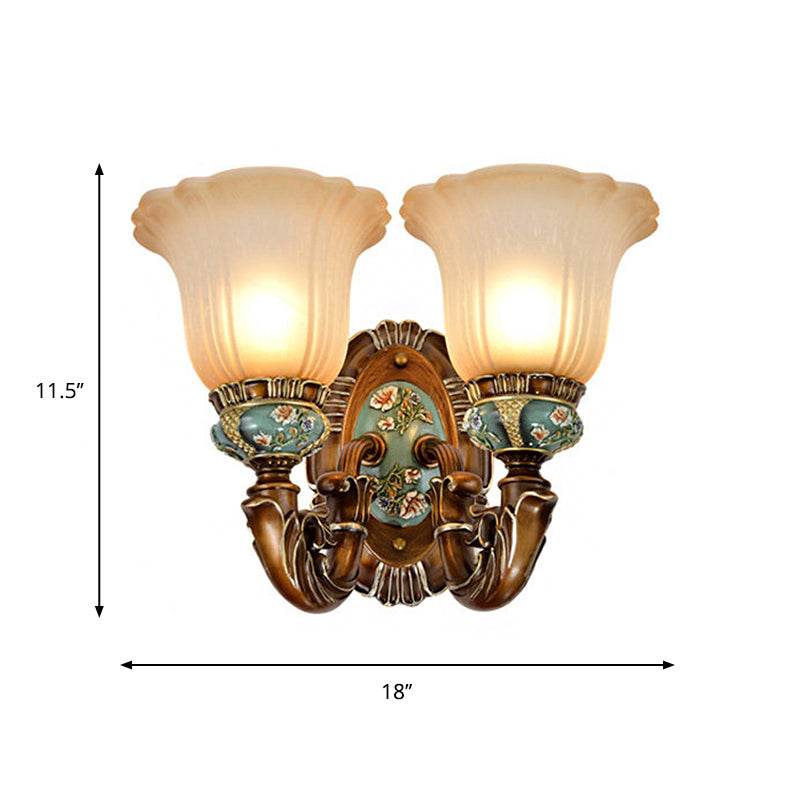 Peacock Green 1/2 Lights Wall Lighting Fixture Vintage Resin Scallop Sconce Light with Glass Shade Clearhalo 'Wall Lamps & Sconces' 'Wall Lights' Lighting' 818128