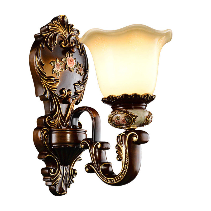 Scalloped Bedroom Wall Light Rustic Resin 1/2 Heads Rust Sconce Light with Curved Arm Clearhalo 'Wall Lamps & Sconces' 'Wall Lights' Lighting' 818135