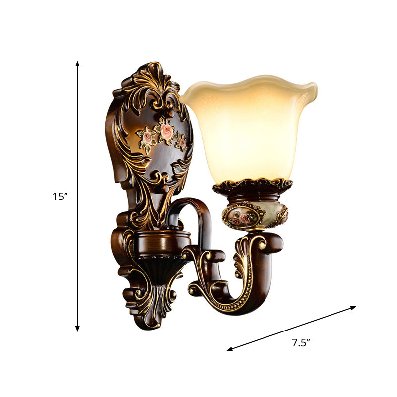 Scalloped Bedroom Wall Light Rustic Resin 1/2 Heads Rust Sconce Light with Curved Arm Clearhalo 'Wall Lamps & Sconces' 'Wall Lights' Lighting' 818137