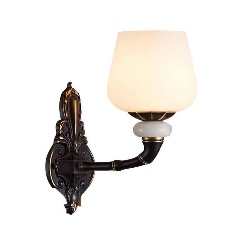 Black and Gold Cup-Shape Wall Lighting Traditional Opal Glass 1/2-Head Indoor Wall Lamp Clearhalo 'Wall Lamps & Sconces' 'Wall Lights' Lighting' 818180