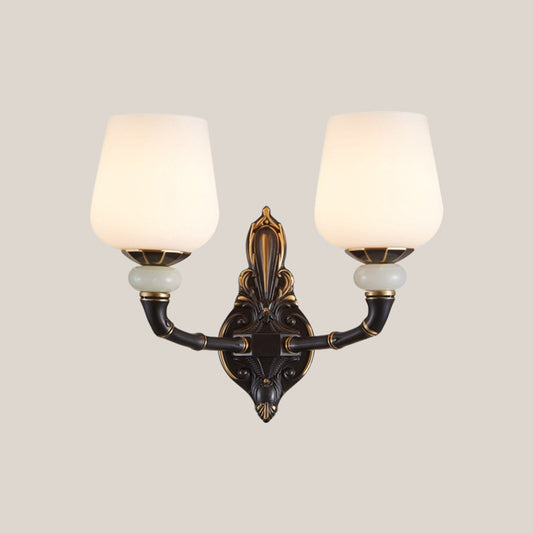 Black and Gold Cup-Shape Wall Lighting Traditional Opal Glass 1/2-Head Indoor Wall Lamp Clearhalo 'Wall Lamps & Sconces' 'Wall Lights' Lighting' 818181