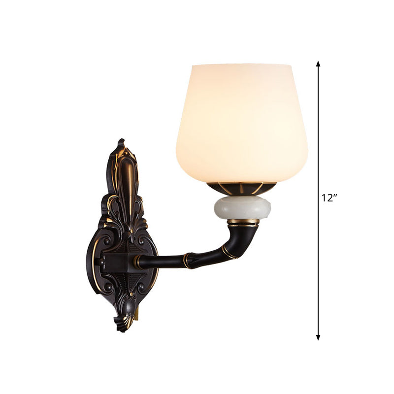 Black and Gold Cup-Shape Wall Lighting Traditional Opal Glass 1/2-Head Indoor Wall Lamp Clearhalo 'Wall Lamps & Sconces' 'Wall Lights' Lighting' 818182